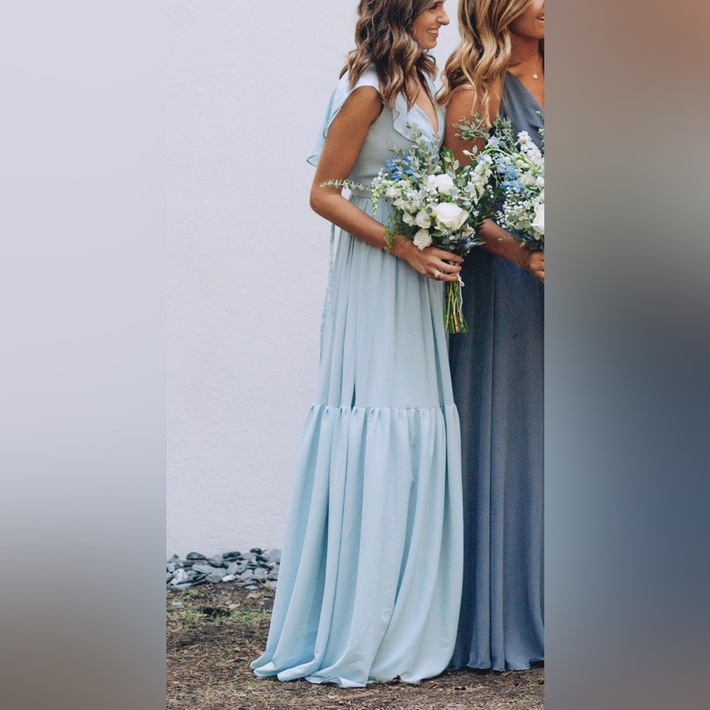 Dusty Blue Ruffle Maxi Bridesmaid Dress